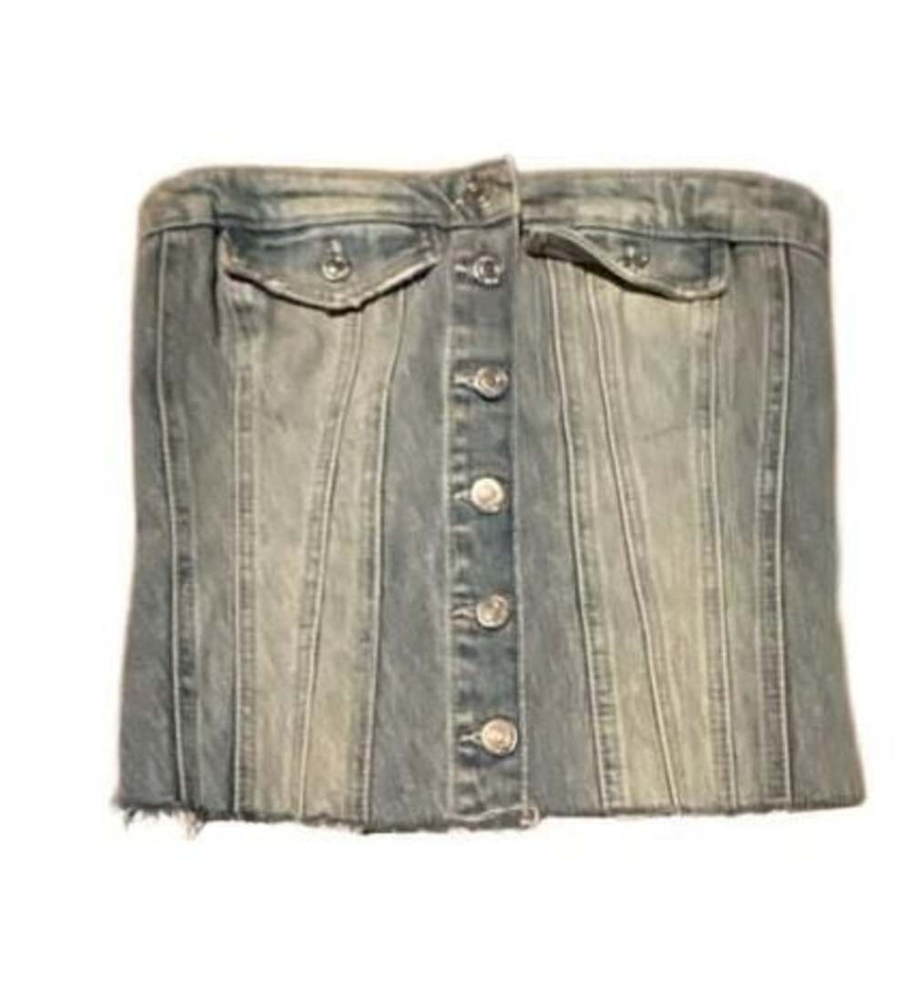 ZARA Women's Strapless Denim Bustier Corset Top Size S
